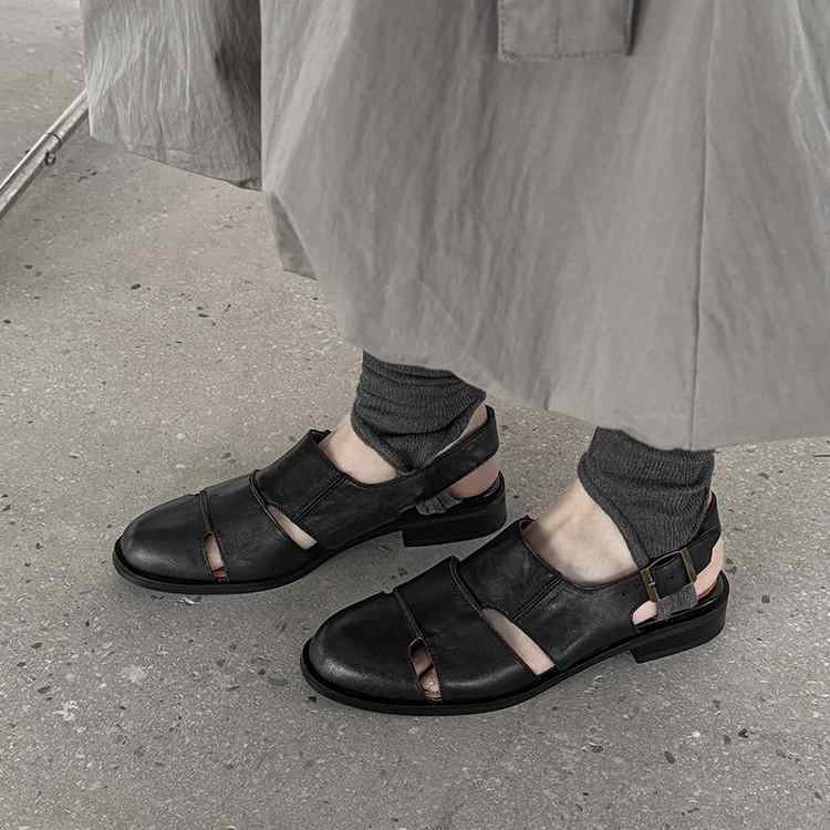 サンダル レディース ローマ風 水洗い 牛革 フラット バックストラップ レザー 革 ラウンドトゥ ぺたんこ 履きやすい 歩きやすい 蒸れにくい 通気性 婦人靴 女性用 黒 茶色
