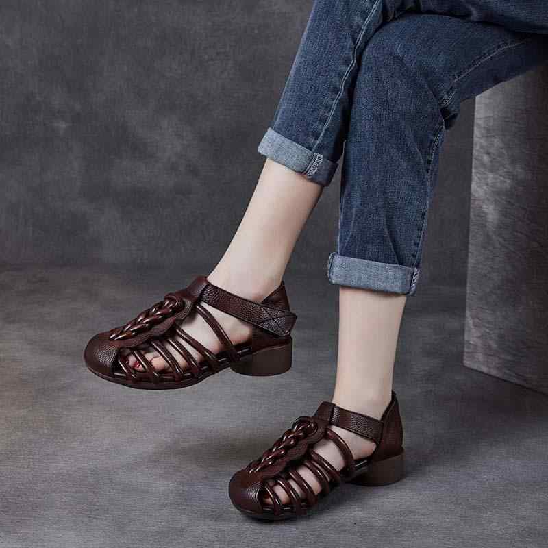 サンダル レディース 成人女性用 牛皮 革 レトロ サンダル バックス落とし穴 永遠の都風 冷やりとした パステル色の 履き分かりやすい 成人女性靴(x2)