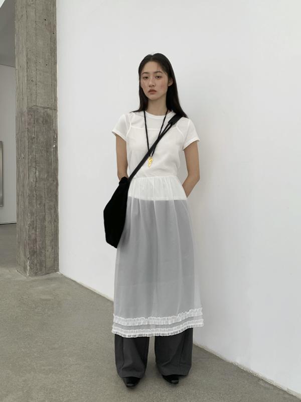 ワンピース レディース 韓国 花柄 レース ノースリーブ 膝丈 吊りスカート 接触冷感 薄手 ゆったり かわいい ブラック ホワイト ピンク系