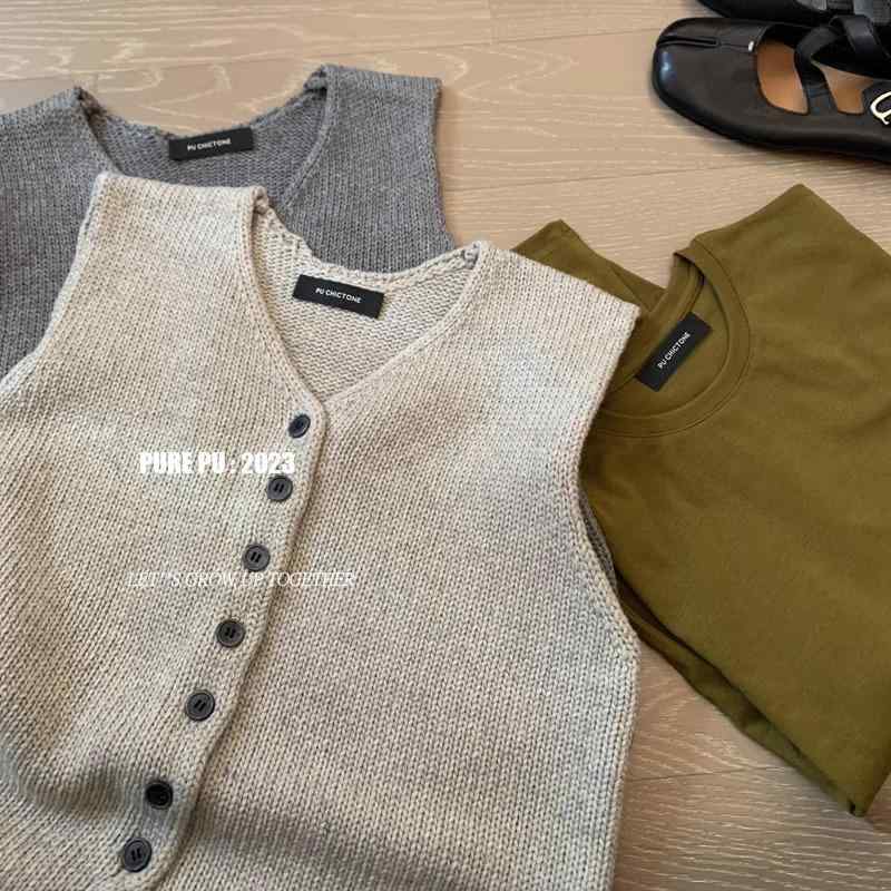 限りない レディース Vのど頚 毛糸 編み物限りない 花の冠yd 重ね着 あったか ベスト 暖赤銅色 まっ黒い薄墨色(x2)
