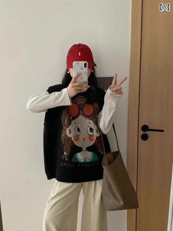 ベスト レディース ニット 秋冬 韓国 ゆったり かわいい 提花 萌え トップス 重ね着 あったか 普段使い ブラック パープル グレー レッド2