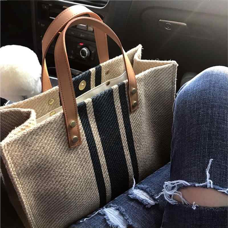 トートバッグ レディース OL 通勤 鞄 キャンバス ストライプ 切り替え ショルダーバッグ 横型 普段使い ブルー ブラック(x3)
