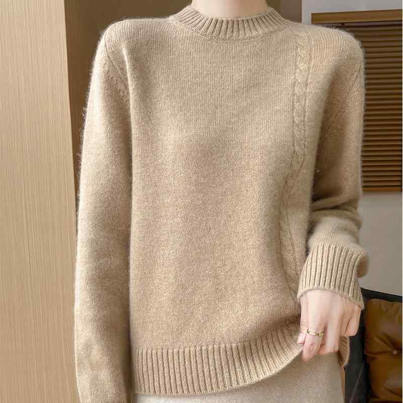 ニット レディース 厚手 ウール セーター 秋冬 ハーフネック プルオーバー トップス 婦人服 タッチ 暖かい モカブラウン カーキ ブラック オリーブグリーン パープル