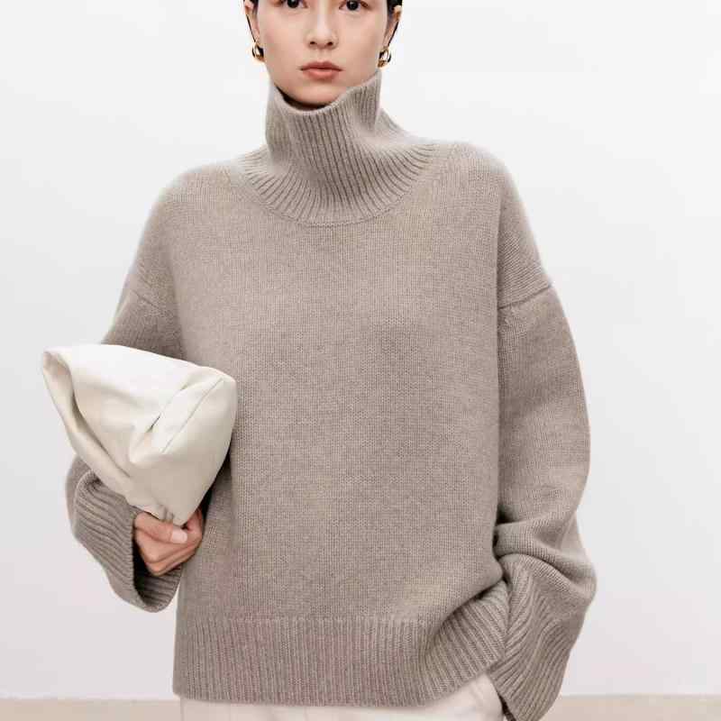 ニット レディース 高襟 タートルネック ウール セーター ゆったり 厚手 ニット トップス プルオーバー 秋冬 あったか ベージュ系｜ブリルビ