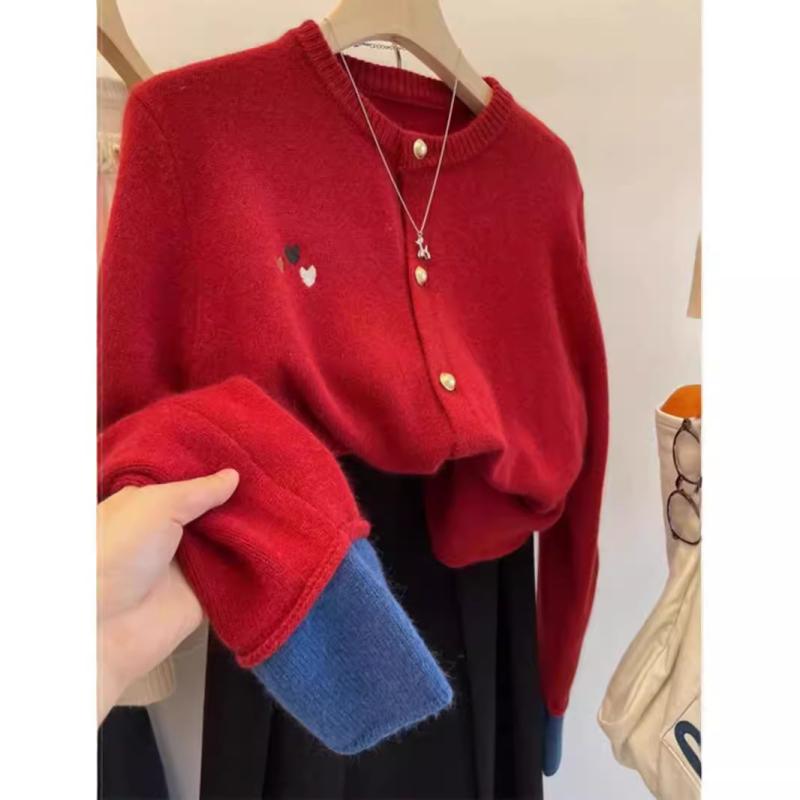 ジレー レディース 秋冬  絨毛 編み物 スウェーター 薄墨色 色彩設計 愛刺しゅう ゆったり ラウンド素っ首 長袖 トップス 通い 心地好い
