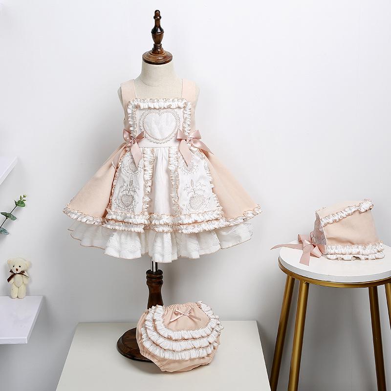 ワンピース キッズ ロリータ 春夏 子供 スペイン風 プリンセス キャミソールワンピース 膝丈 スカート 帽子付き かわいい 風 女の子 女の子 パーティー 発表会 演奏会 フォーマル 80 90 100 110 120 130