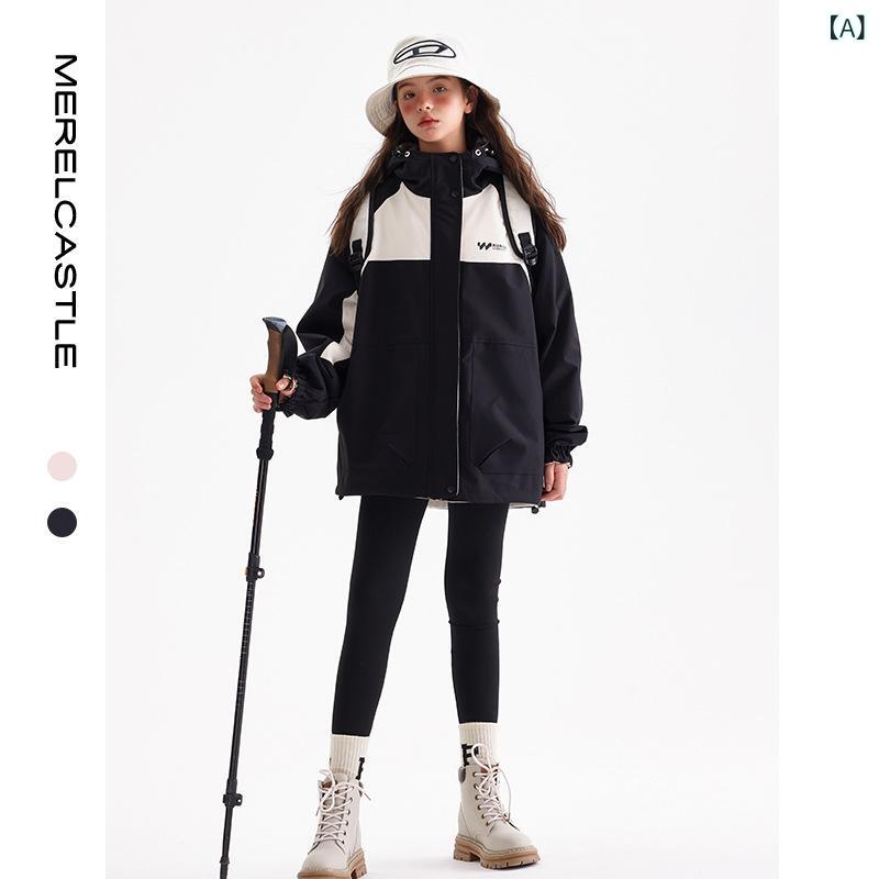 子供服 ガールズ 厚手 ジャケット 秋冬 親子 リンクコーデ かわいい アウター フード付き ウインドブレーカー ジャンパー ブラック 150cm 160cm 170cm 175cm