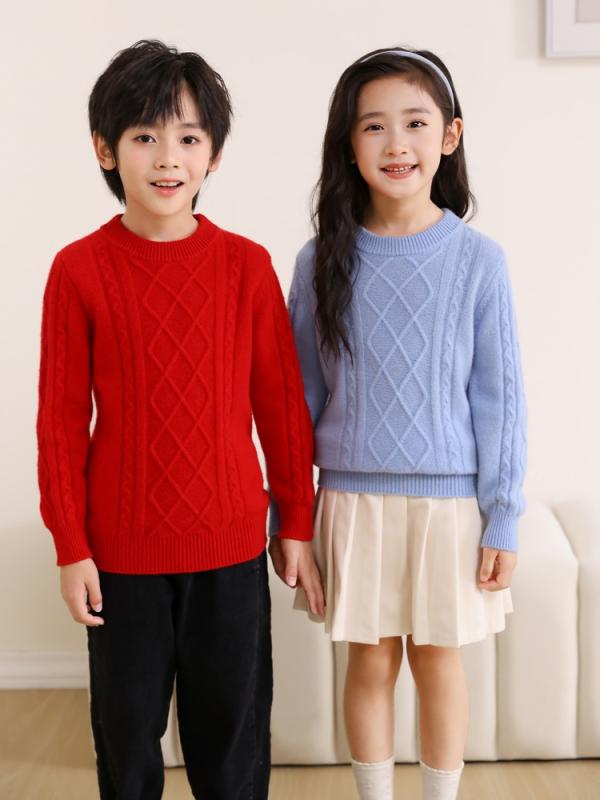 子供用ニット・セーター キッズ 男女兼用 加厚 丸首 秋冬 ウール トップス プルオーバー 100cm 110cm 120cm 130cm 140cm 150cm 160cm かわいい 防寒 B類 ミルク色 トープ色 サクランボ色 混色青
