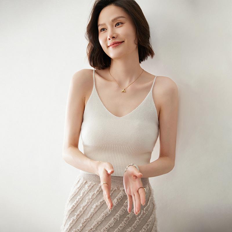 キャミソール レディース 女性用 羊毛 Vネック ニット トップス スリムフィット インナー 秋冬 紫 グレー 白 黒 セクシー2 8,254円