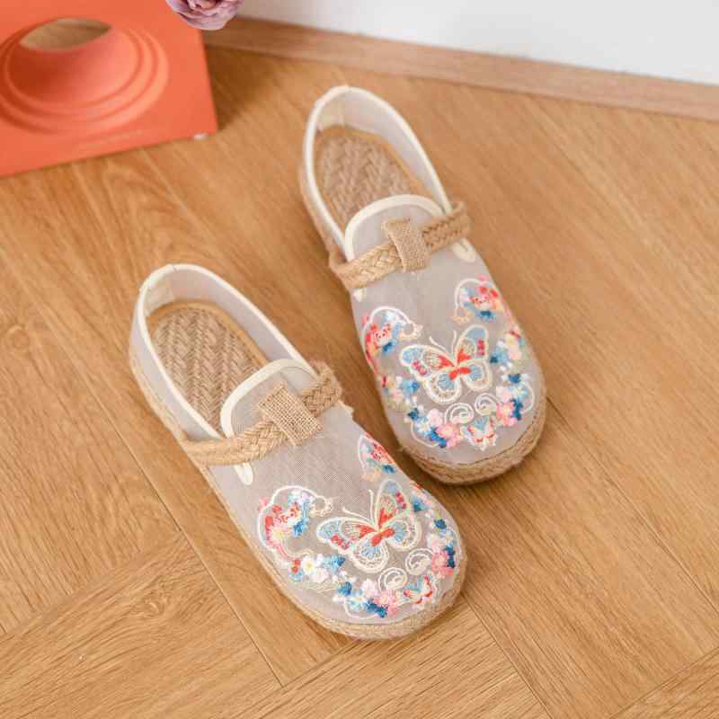 サンダル レディース レトロ 民族風 フラット底 スリッパ 布靴 牛筋底 刺繍 メッシュ 春夏 通気性 軽量 ローヒール ラウンドトゥ ぺたんこ 歩きやすい カジュアル普段使い オフホワイト(x2)