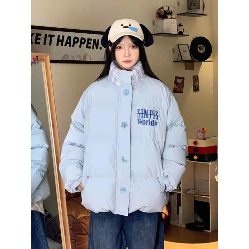 綿服 レディース アメリカンレトロ 字母 刺しゅう 照合のしるし柄 うつり変わり 照明ランプ色つや 冬 朦々たる 教え子 食麺麭服 アウター 街頭風 ゆったり 青み S M L XL(x2)