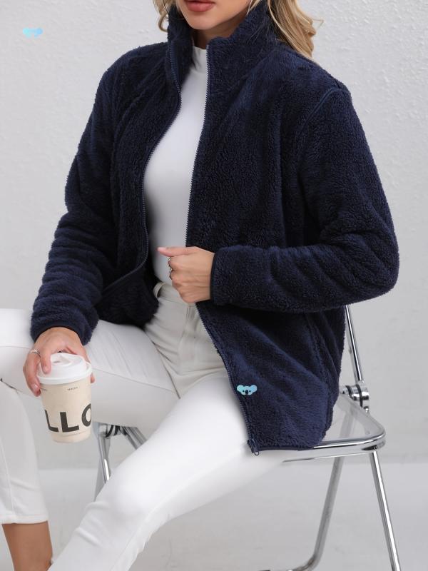 フリース レディース ジャケット 秋冬 防風 厚手 シェニール あったか 暖かい ブルゾン アウター 紺 ネイビー系 アイボリー