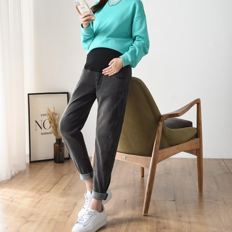 マタニティ デニム ジーンズ パンツ 大きいサイズ ゆったり ストレート 高弾性 春秋冬 厚手 裏起毛 妊婦 産前 産後 グレー ブルー