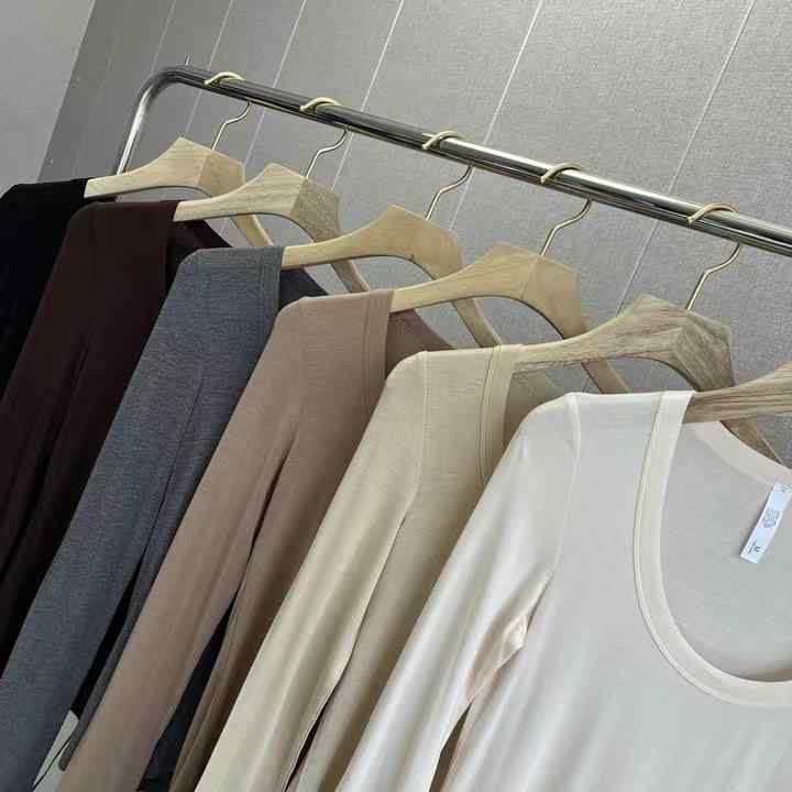 Tシャツ レディース 桑蚕? 羊毛混紡 Uネック 長袖 薄手 トップス カットソー 粘? ゆったり 通勤 ブラック グレー ブラウン ベージュ ホワイト(x3)
