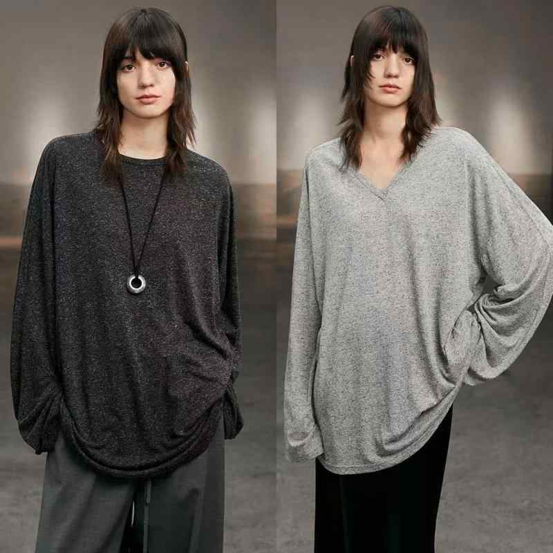 Tシャツ レディース 薄手 亜麻 リネン混紡 春夏 Vネック ラウンドネック ニットソー チュニック丈 ゆったり 紫外線対策 カジュアル 日韓スタイル
