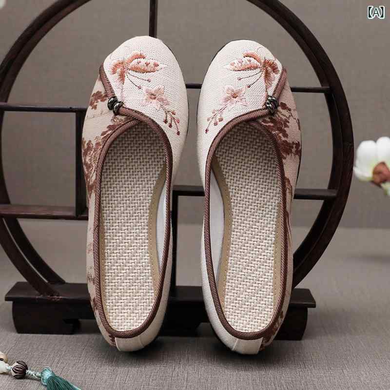 春 新型の 国 風の 古い 北京の 布の 靴の 女性は 中国 式の 柔らかい 底の 女性 靴 組み合わせて 1 足の 女性 靴 漕ぎます