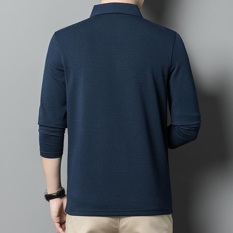 Tシャツ メンズ 男性用 長袖 ポロシャツ 翻領 ウール 無地 トップス カットソー 中高年 向け ビジネス カジュアル 普段使い