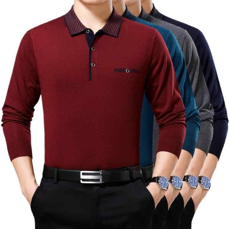 Tシャツ メンズ 男性用 ポロシャツ 長袖 ウール ニット カットソー ビジネスカジュアル 無地 トップス 春秋 合体型 中年向け 透湿 防水 防皺 吸湿速乾 グレー 青 紫 赤 165 170 175 180 185 190
