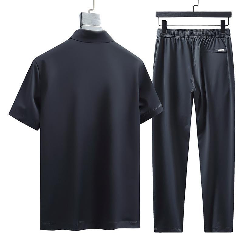 Tシャツ 男性用 半袖ポロシャツ & 薄手長ズボン セットアップ ポリエステル 接触冷感 無地 翻? ルームウェア 部屋着 パジャマ 普段使い 30代 40代 50代