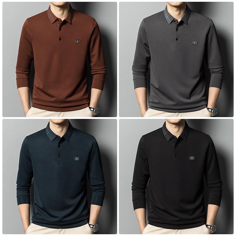 ティーシャツ 成人男性用 長袖 POLOプルオーバー 時間 トップス 40代 50代 普段使い走り 商行為 成人男性服 聚??? ポリエステル 赤 赤いこと ハー青 薄墨色 黒 黒いこと メンズファッション-Tシャツ・カットソー-トップス