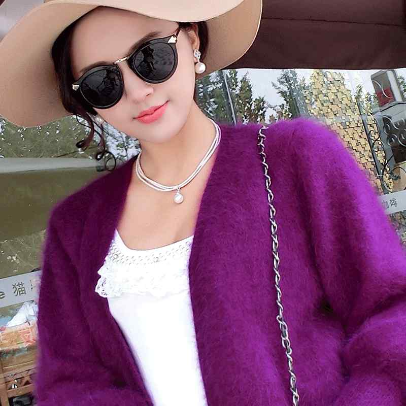 ジレー レディース 提灯捩り 並み並み丈 毛皮 ゆったり Vのど首 トップス 編み物 長袖 年月冬 白いこと サクラ色系(x2)