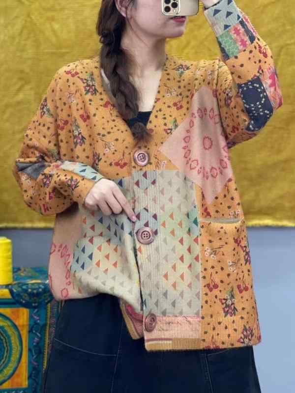 カーディガン レディース ニット ファー タッチ Vネック 長袖 ゆったり 花柄 秋冬 韓国 かわいい 普段使い(x5)