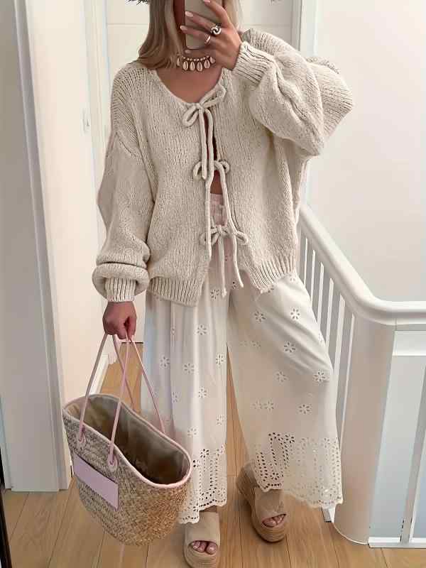 カーディガン レディース 蝶結び 長袖 カジュアル Apricot Coffee color 雪尼ール 私服 名媛 御姐風 6,333円