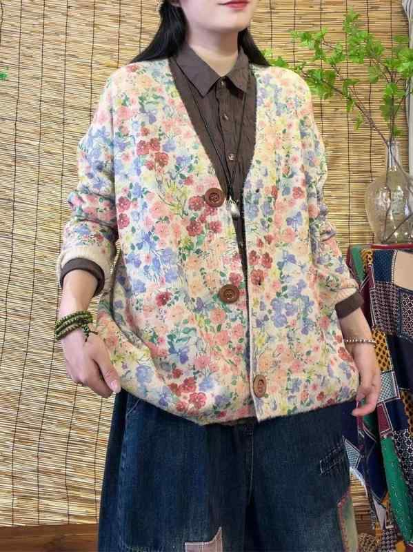 編み物 レディース  秋冬 Vのど首 ジレー ゆったり 碎花 刷り上げる 毛皮  触れ合う 編み物 トップス 長袖 アクリル樹脂 混紡 普段使い走り 通い 雅びやか 表現スタイル(x5)