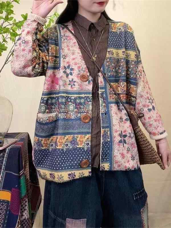 編み物 レディース ジレー 毛皮 長袖 Vのど首 ゆったり 碎花刷り上げる 秋冬 女子らしい 雅びやか 好いたらしいめ 通い(x5)