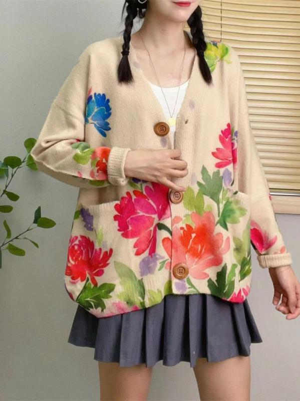 編み物 レディース ジレー 秋冬 毛皮 触れ合う Vのど首 花柄 刷り上げる ゆったり 伸び伸びする あったか トップス 韓国 好いたらしいめ 愛くるしげ(x5)