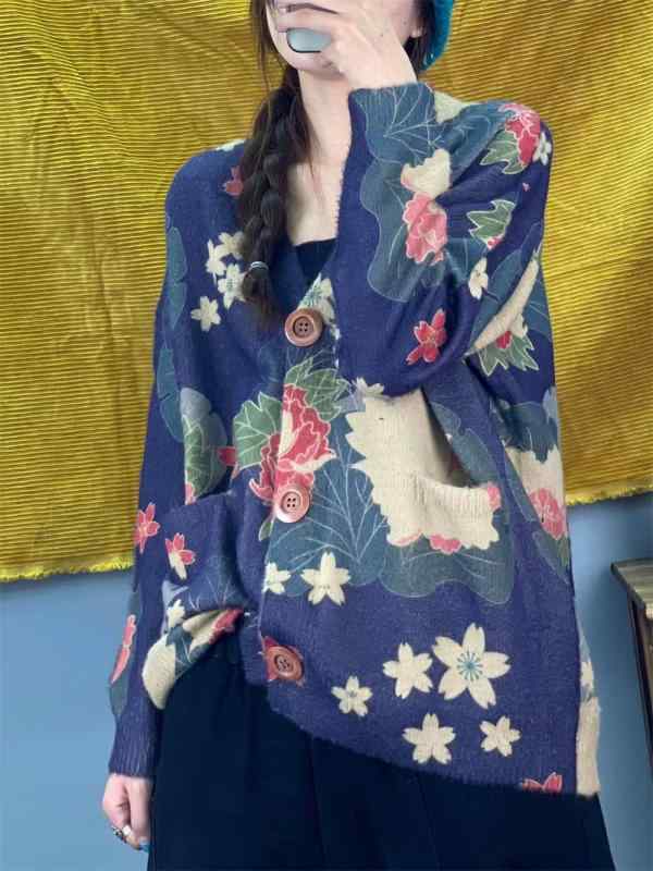編み物 レディース ジレー 秋冬 Vのど首 花柄 刷り上げる ドルマンスリーブ ゆったり 生あたたかい 毛皮  触れ合う(x5)