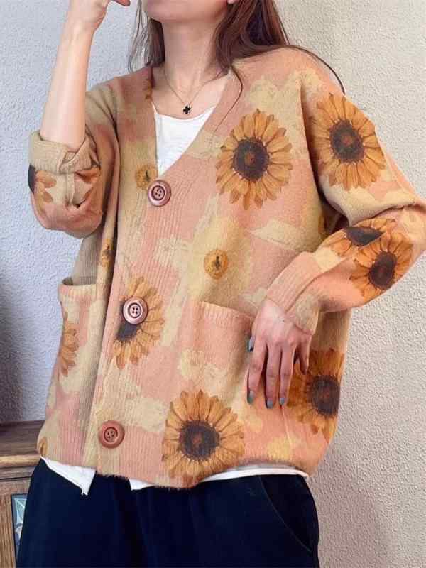 編み物 レディース ジレー 秋冬 Vのど首 花柄 刷り上げる ドルマンスリーブ ゆったり 生あたたかい 毛皮  触れ合う(x5)