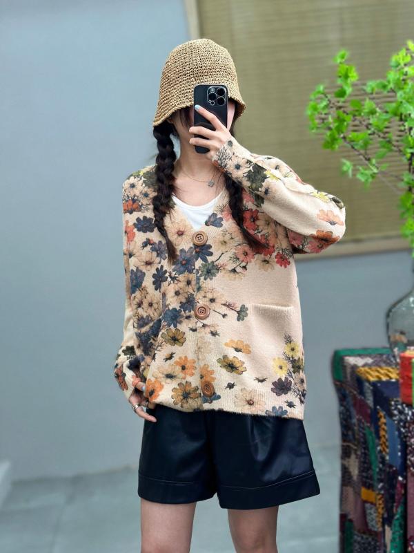 編み物 レディース ジレー 秋冬 草木 花柄 刷り上げる Vのど首 ゆったり 毛皮  触れ合う あったか 生あたたかい(x5)