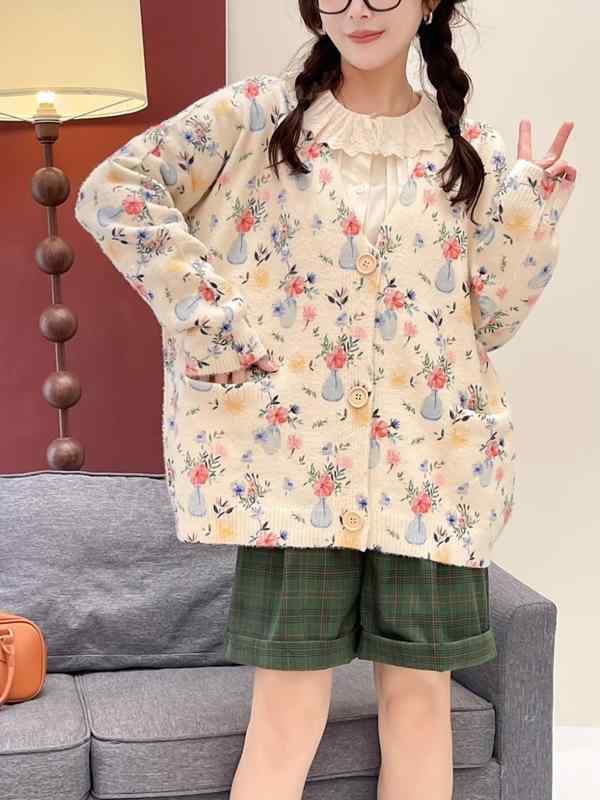 ニット レディース 秋冬 カーディガン Vネック ファー タッチ あったか 花柄 ゆったり 長袖 韓国(x5) 12,492円