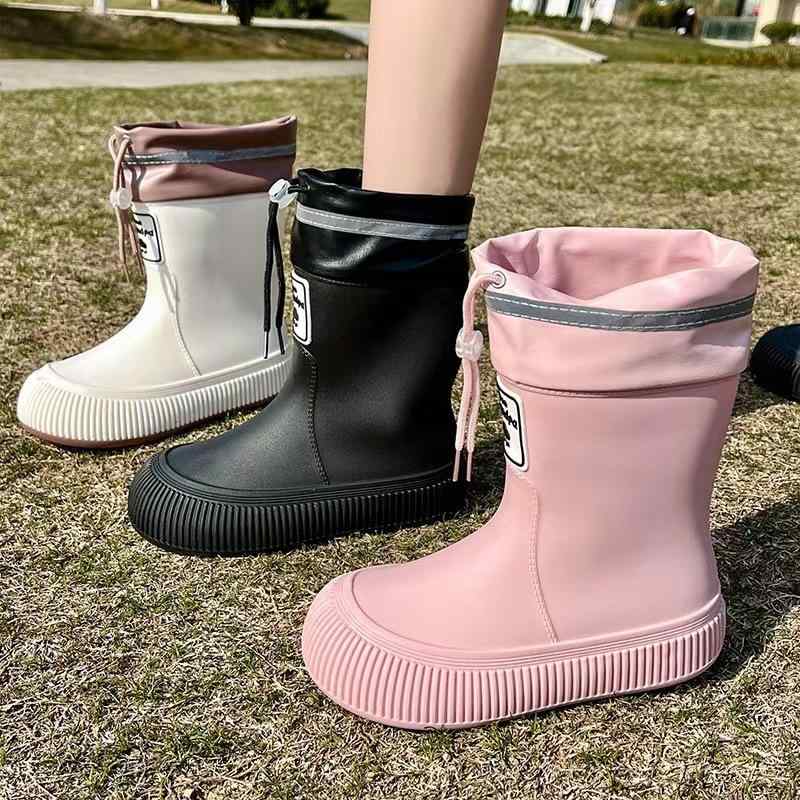 レインシューズ レディース 防水 滑り止め 中筒 ラバーシューズ ショートブーツ 大人用 婦人靴 かわいい おしゃれ 黒 白 ピンク