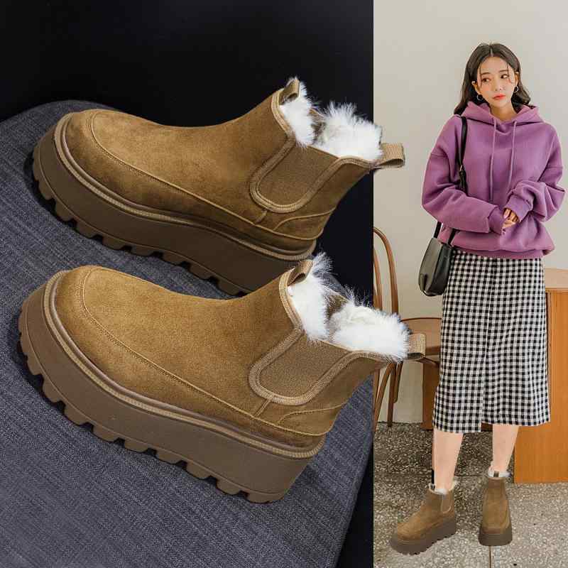 雪地ブーツ レディース 厚底 ショートブーツ インヒール 防寒 あったか 冬用 カジュアル ラウンドトゥ 6cmヒール 普段使い ブラウン ブラック ベージュ