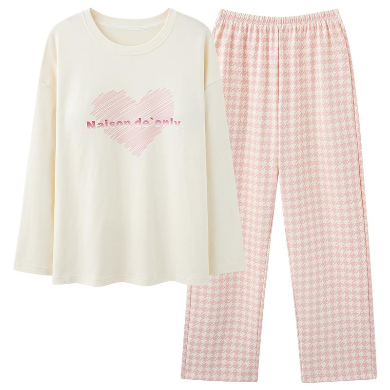 パジャマ レディース 春秋 長袖 綿 胸パッド付き 部屋着 ルームウェア セットアップ 女性用 M L XL XXL かわいい リラックス おしゃれ