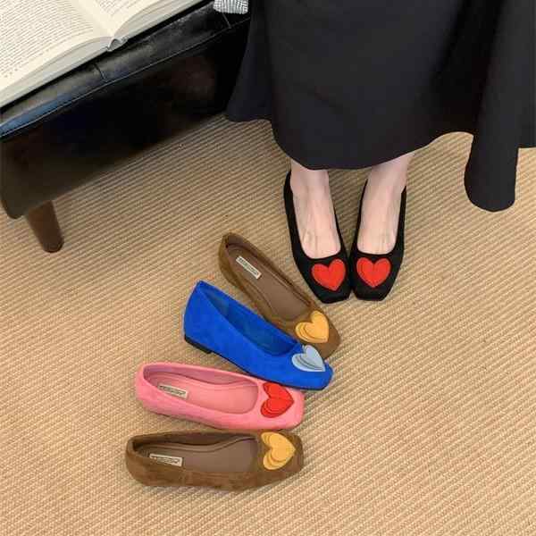 靴/ブーティ レディース バレエシューズ フラットシューズ ローヒール スクエアトゥ 繊維 柔らかい 無地 ブラック ブラウン ピンク ブルー 春夏 秋冬