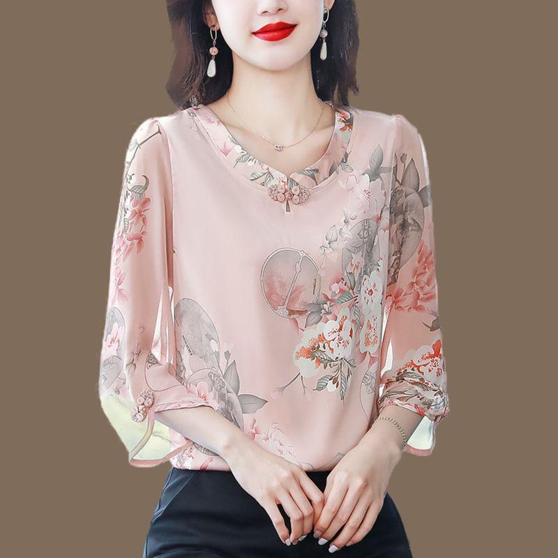 Tシャツ レディース ママ トップス 桑蚕糸 Vネック ピンク系 グリーン 春夏 きれいめ 上品 通勤 オフィス カジュアル｜ブリルビ