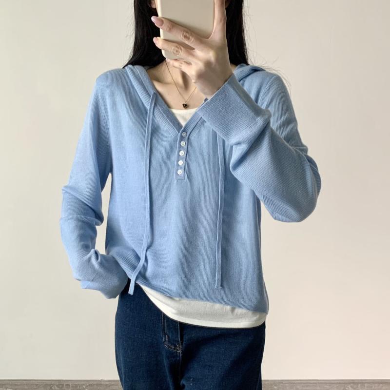 Tシャツ レディース 韓国 海塩 ・垢系 ニット トップス Vネック プルオーバー 長袖 ?羊毛 ゆったり 2025春夏 ブルー イエロー