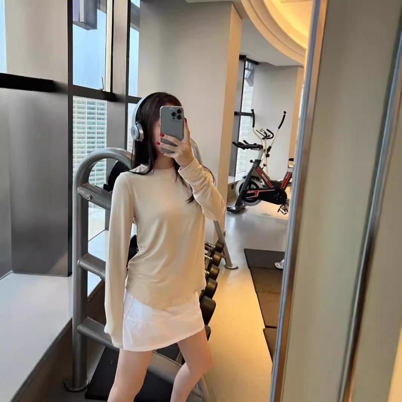 Tシャツ レディース 長袖 プルオーバー 薄手 裏起毛 接触冷感 モダールブレンド ラウンドネック ヨガ トップス 韓国 カジュアル S M L XL ホワイト ブラック ベージュ系