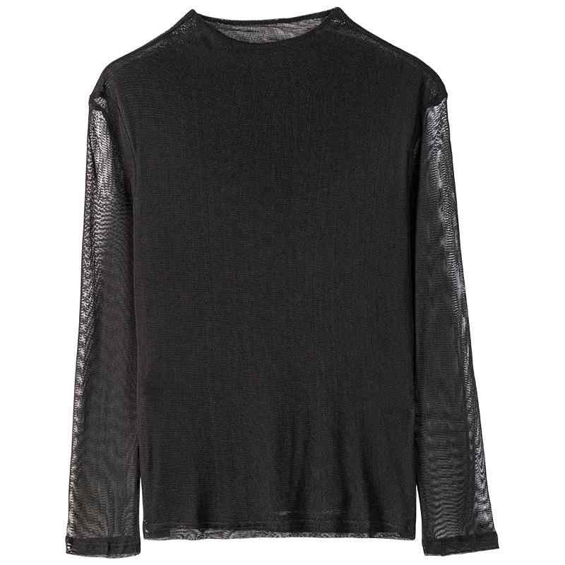 Tシャツ レディース 真? トップス カットソー 長袖 ハイネック スリム 無地 ストレッチ 薄手 ブラック L XL 2XL 3XL 4XL|ブリルビ