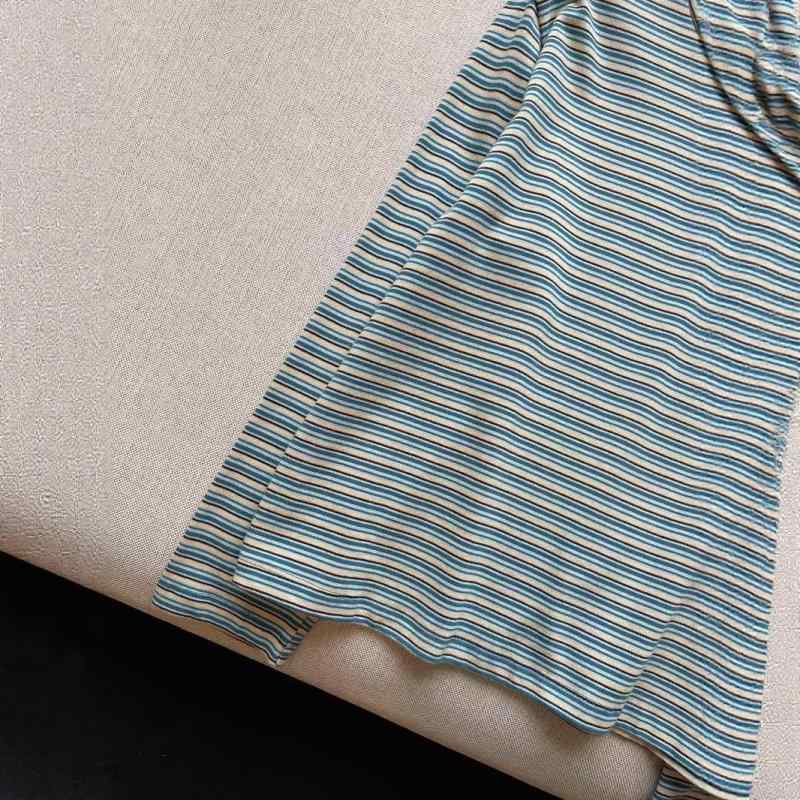Tシャツ レディース ストライプ柄 ヘビーウェイト 血牙プリント 配色 切り替え コットン ラウンドネック 長袖 チュニック丈 ゆったり ストリート カジュアル 春(x2)