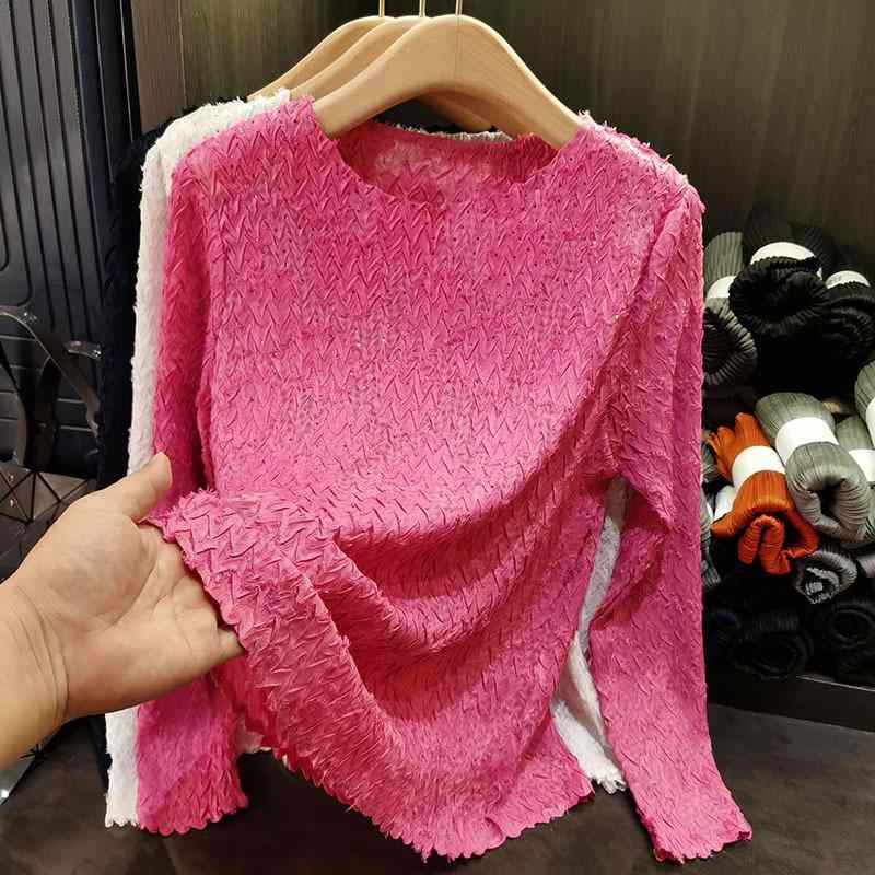 Tシャツ レディース トップス 長袖 ポリエステル 褶? ギャザー ラウンドネック プルオーバー 伸縮性 普段使い 通勤 オフィス カジュアル スタイル 春夏(x3)