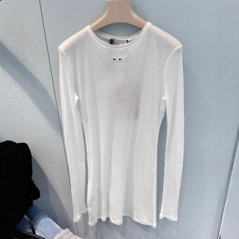 Tシャツ レディース 春夏 長袖 プルオーバー 丸首 ロゴ 刺・墸 ワンポイント 立体刺・墸 カットソー トップス ブラウス 修身 レトロ 白