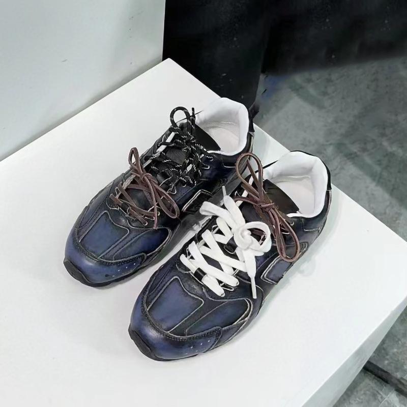 スニーカー ユニセックス レトロ ダメージ加工 シューレース ランニングシューズ 運動靴 ローカット ブラック ベージュ ブラウン系