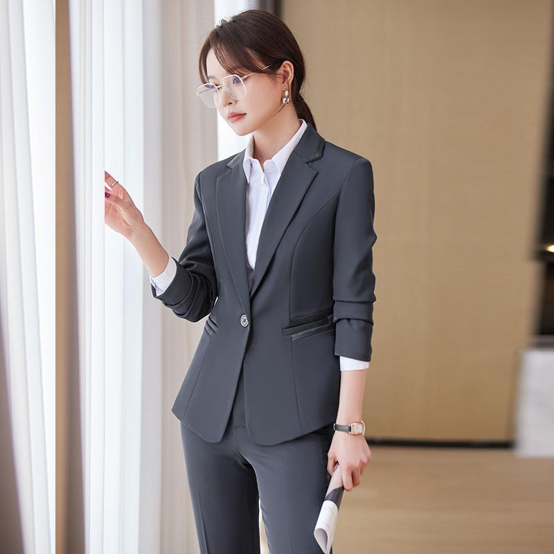 スーツ レディース 春秋 面接用 事務服 制服 仕事着 テーラード ポリエステル 洗える ブラック グレー ネイビー 無地 長袖 パンツスーツ スカートスーツ ベスト付き 4,900円