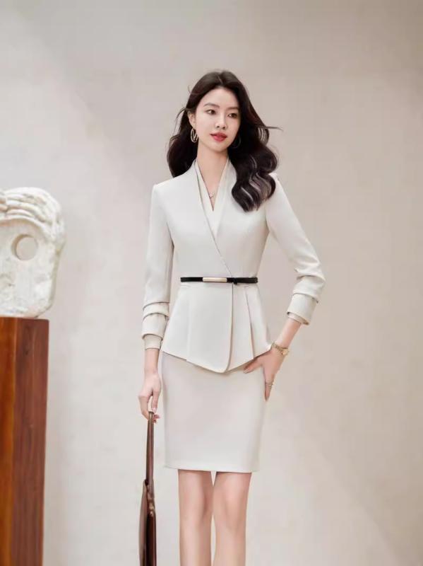 スーツ レディース 春秋 杏色 ブルー ホテル フォーマル 受付 オフィス ビジネス 長袖 ポリエステル パンツ スカート