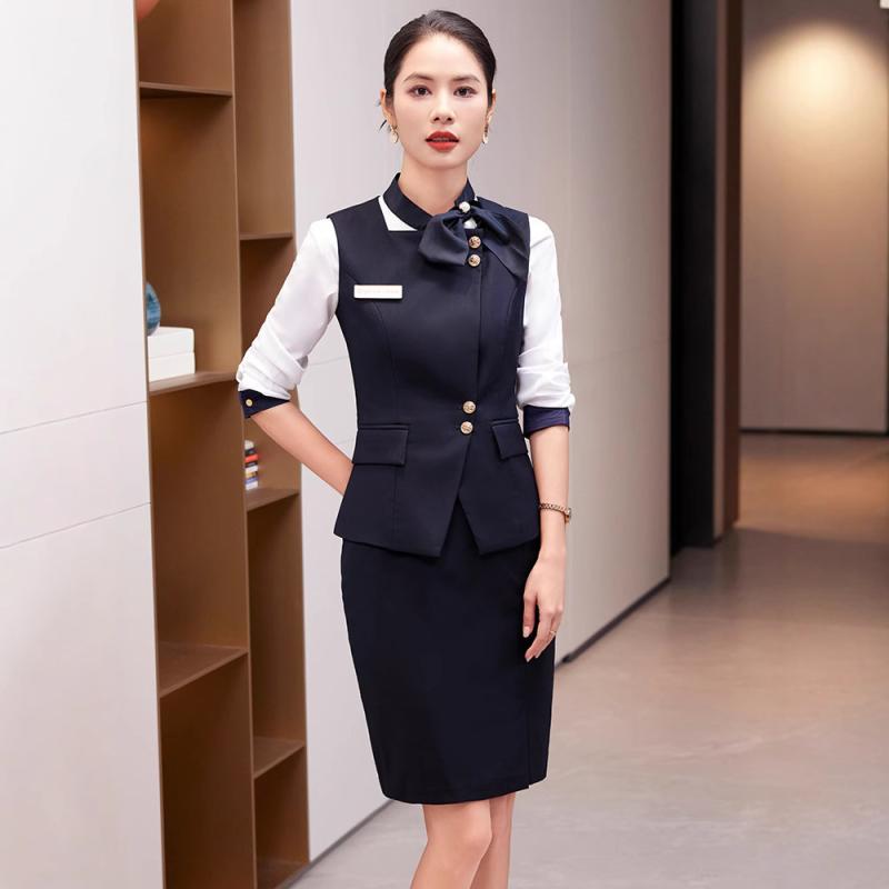 より良い レディース 事務服 背広 3点仕掛けるor単品 テーラード ポリエステル 非対称 雅びやか 薄墨色 紺 前食い違い ノースリーブ トップス トップ スコート 執務室 フォーマル(x7)