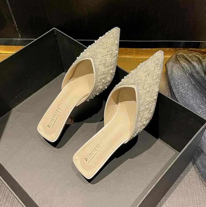 サンダル レディース 水? 包頭 ミュール ピンヒール 細ヒール ポインテッドトゥ  杏色 赤 34 35 36 37 38 39 40 41 42 43(x2)